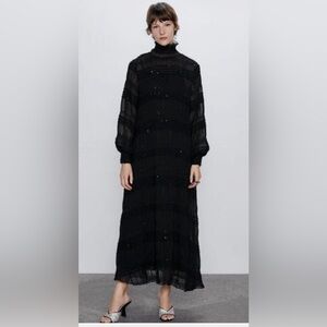 (NWT) ZARA BLACK MAXI RUCHED SEQUIN DRESS. SIZE S. 2142/138